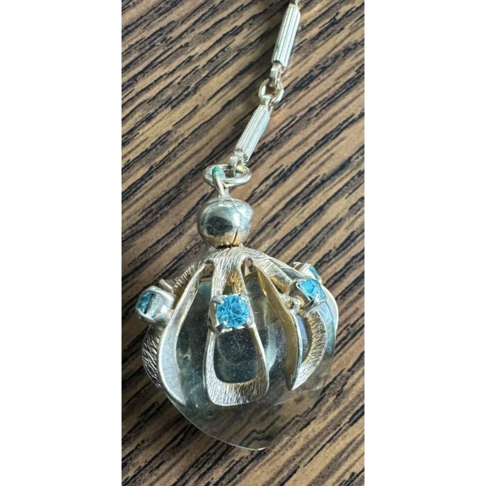 Vintage Faceted Glass Heart Keychain Curved Oval Rhinestone Mounting FOB